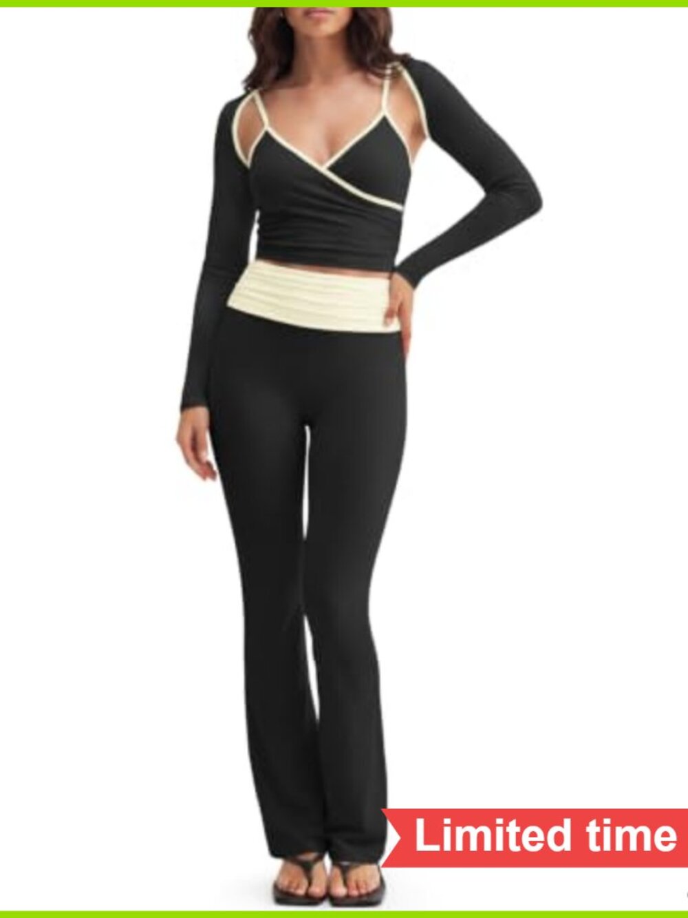 3 Piece Workout Set Yoga Matching Lounge Athletic Crop Tank Flare Pants Long